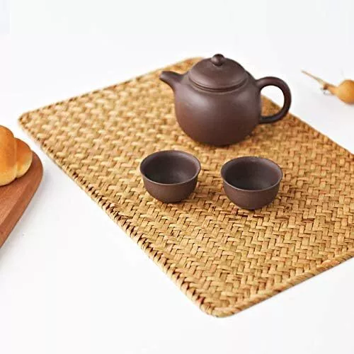 4 Pack, Rectangular Woven Rattan Placemats, Natural Seagrass Table Mats for Din