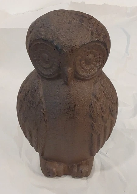 Cast Iron Metal Owl Doorstop Brown Patina Heavy Sturdy 1970s Decor Bookend 6"