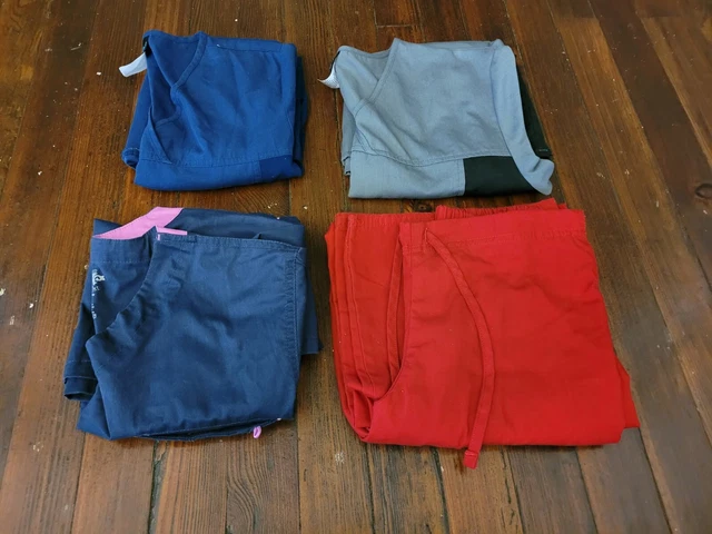 Scrubs Sz XS lot (4), 3 Tops, 1 Bottom Mixed brands nursing uniforms.