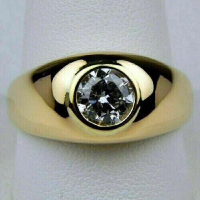 GRA Certificated Round Cut Moissanite 14k Yellow gold Plated Men's Wedding Ring