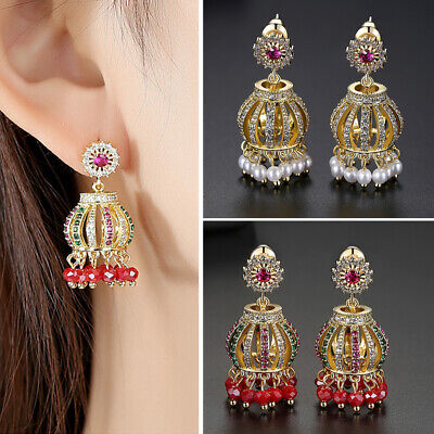 Ethnic Jhumka Indian Jhumki Crystal Drop Earring Boho Tribal Jewelry Bridal Gift