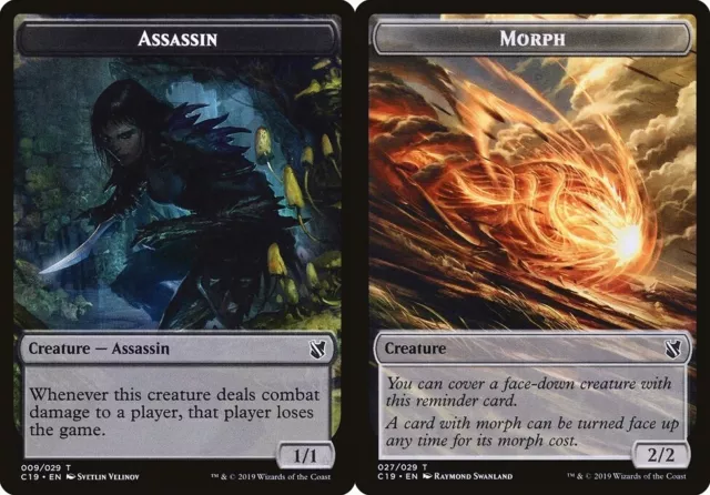 MTG Commander 2019 Two-sided Token Assassin / Morph PLAYSET 4x x4