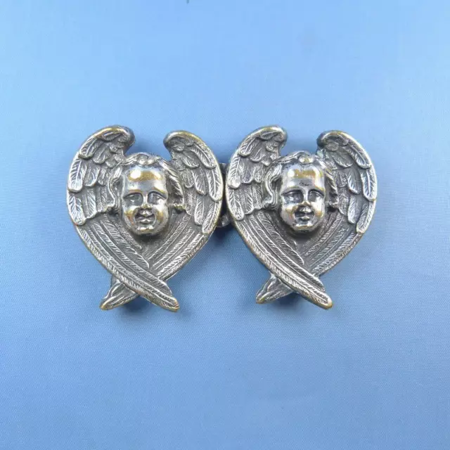 Victorian Cherub Small Belt Buckle / Angel Silver Plated Antique