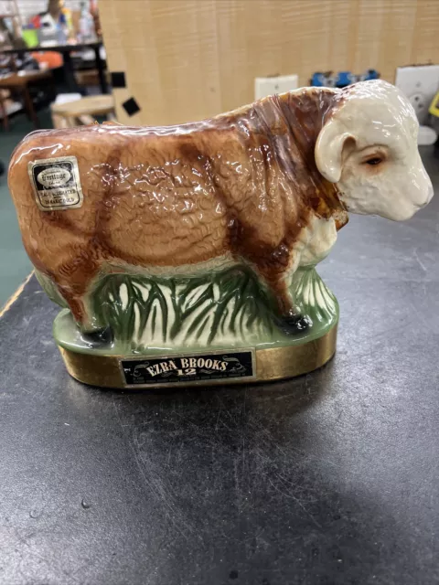 Vintage Ezra Brooks Hereford Bull Whiskey Decanter Heritage China 24K Gold