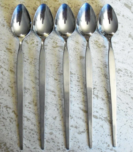 Oneida Community Stainless Flatware Older Satinique Pattern 5 Iced Tea Spoons
