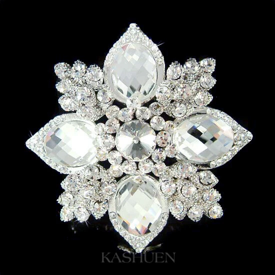 Broche Vintage Florale Perles Et Cristal - Modèle Rare Argenté, Bijou Occasion