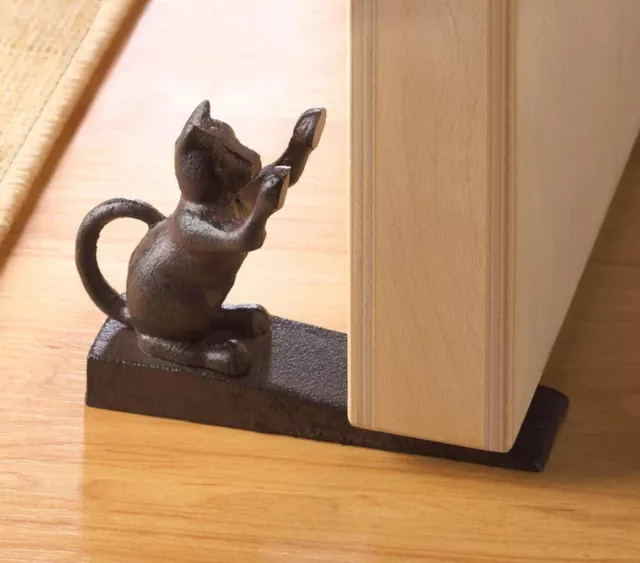 Cast Iron Cat Door Stop Stopper Statue Rustic Paws Up Kitty Wedge Home Decor