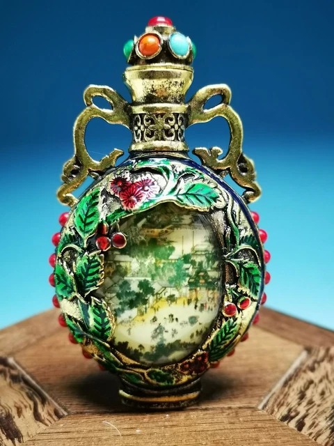 Royal Copper Inlaid Turquoise Cloisonne Glaze Landscape Pattern Snuff Bottle A07