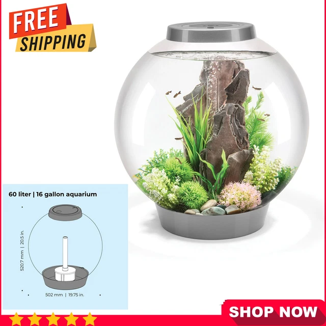 16 Gallon Classic 60 Aquarium With Standard Light,Silver, Acrylic,Free Shipping
