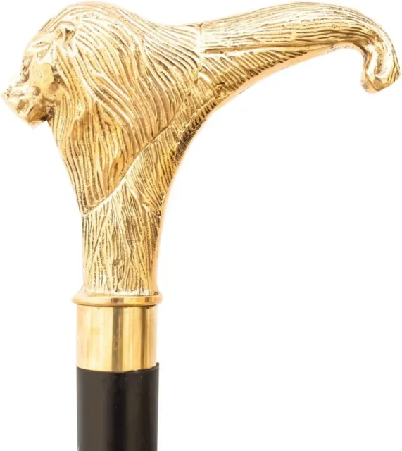 Solid Brass Lion Head Handle Wooden Walking Stick Cane Vintage Designer Handmade