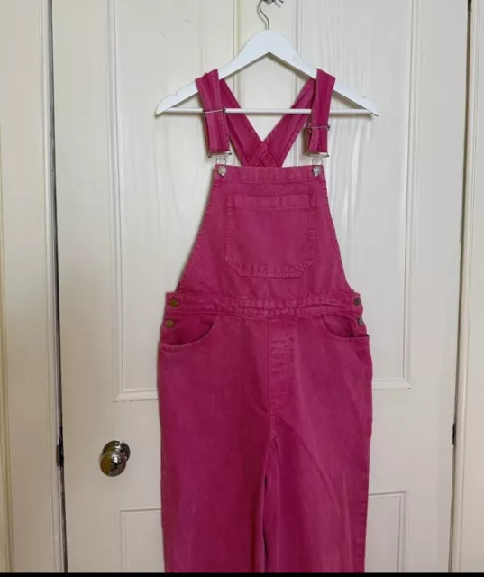 BNWT New Hot Pink Wide leg Flare Denim Dungarees Overalls Size Medium 3