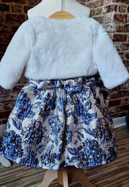 Baby Mädchen Mini Club gold & marineblau bestickt Blumenmuster Kleid Alter 9-12 Minuten 3