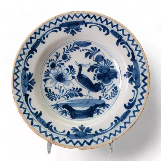 Nice Dutch Delft Blue plate, bird, 18th century.