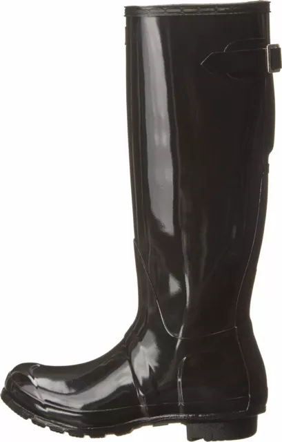 Hunter Original Tall Back Adjustable Gloss Wellington Ladies Black Boots 6 2