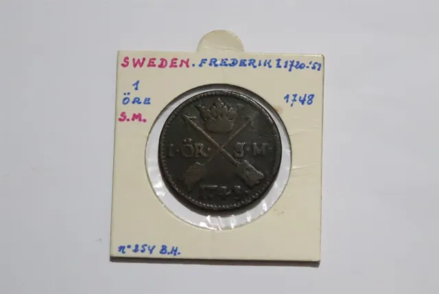🧭 🇸🇪 Sweden 1 Ore 1748 B53 Cm8-11