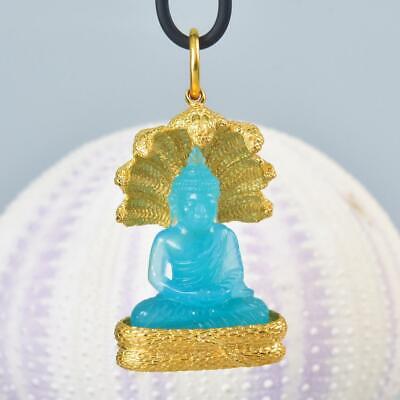 Buddha Image Mucalinda Naga Pendant Chalcedony Gold Vermeil Sterling 23.49 g