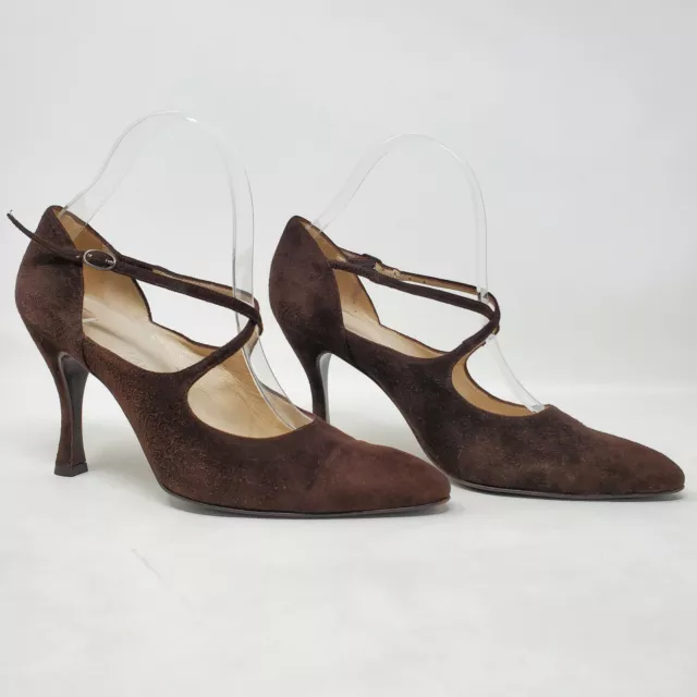 Giorgio Armani Womens Pointed Toe Criss-cross Strap Pumps Brown Suede Size 36.5