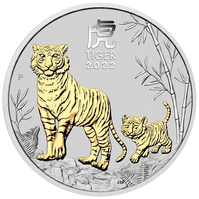 2022 Australian Lunar Series III Year of the Tiger 1oz Silver Gilded Coin
