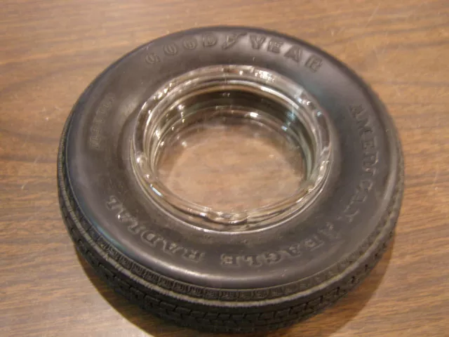 Original Goodyear American Eagle Radial Tire Ash Tray Advertising Clear Glass
