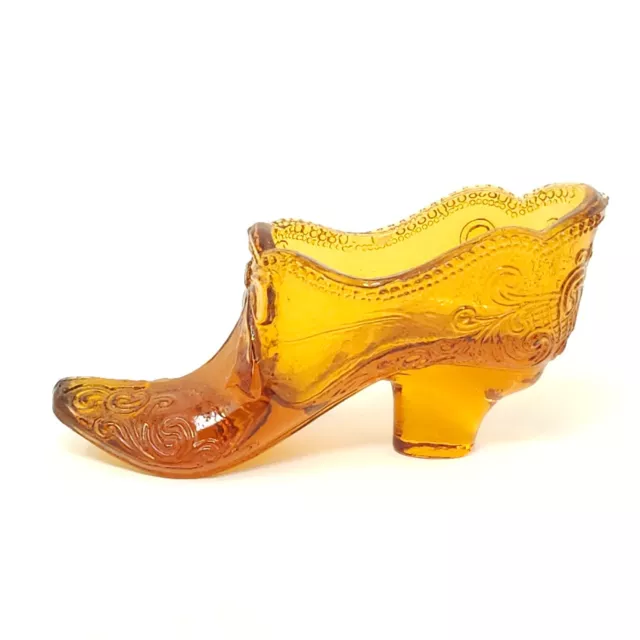 Vintage Mosser Scroll and Bow Amber  Glass Shoe