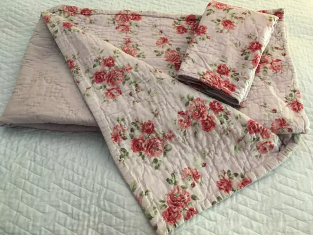 Simply Shabby Chic Twin Lavender/Purple Pink/Red Roses Quilted Coverlet One Sham