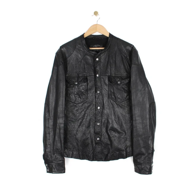 All Saints Leather Jacket Demon Shirt Long Sleeve Black Biker Mens Size XL