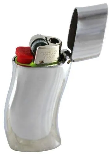 Gas Feuerzeug Mini BIC Reibrad mit Retro Design Hülle Cover in Silber