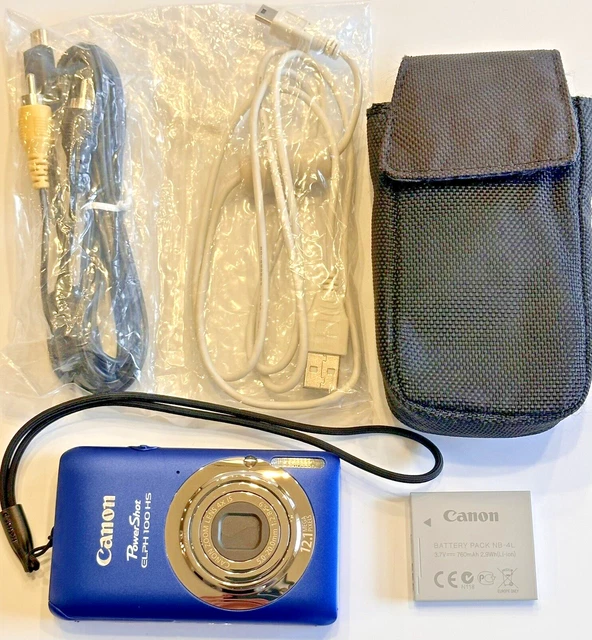 Cámara digital Canon PowerShot ELPH 100HS 12,1 MP 4X zoom paquete HDMI azul PROBADO