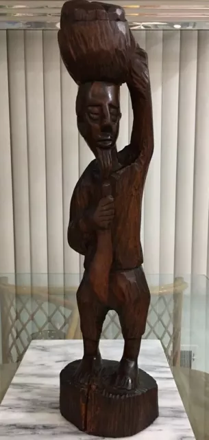 Rare Vintage Antique  Wood Statue/Primitive Asian Folk Art/Hand Carved/24 In
