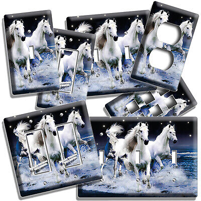 Wild White Horses Run In Sea Ocean Waves Light Switch Outlet Wall Plate Hd Decor