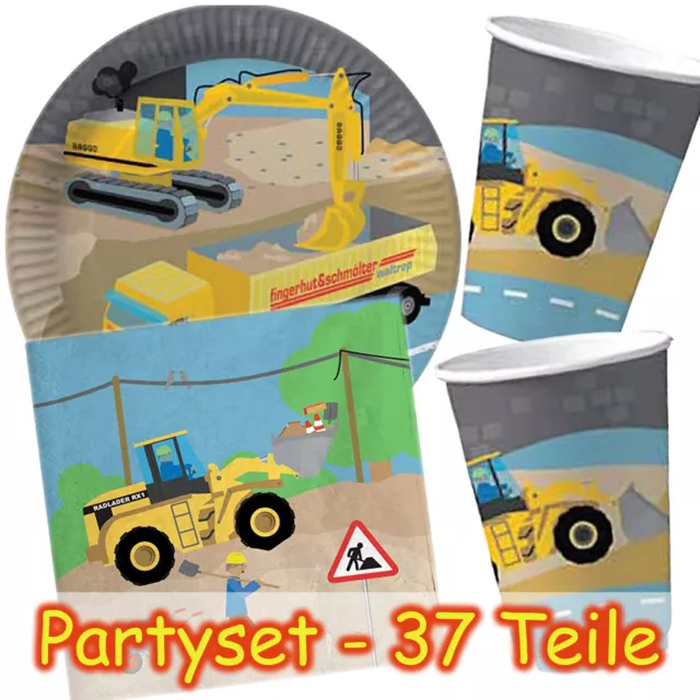 BAUSTELLE PARTY SET - 37tlg Kindergeburtstag Kinder Geburtstag Bauarbeiter Deko