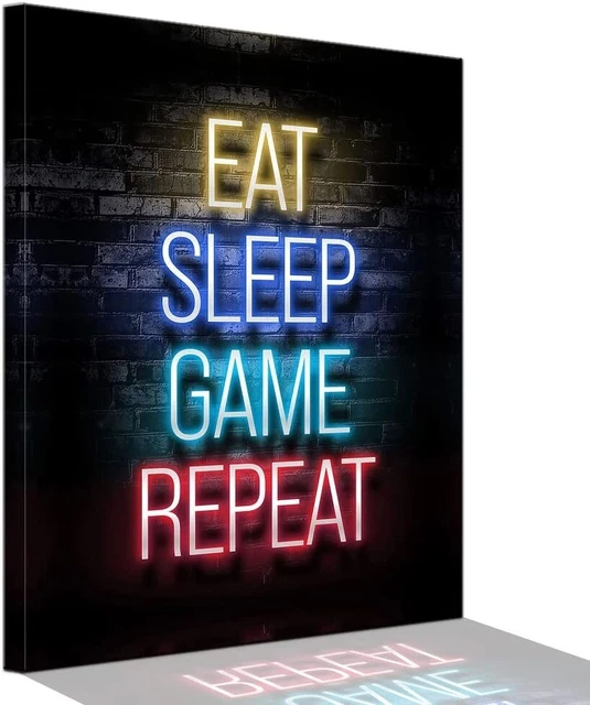 Gaming Themed Game Room Wall Art Eat Sleep Game Repeat Quote Poster Print ArT
