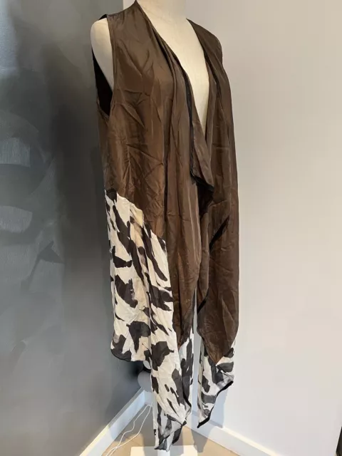 Namoi Designs Olive Green Animal Print 100% Silk Vest Gilet Free Size Chic Lux