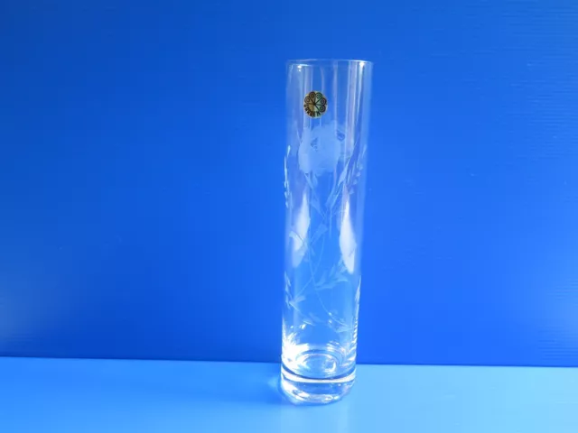 Tall Glass Vase With Etched Rose Stems