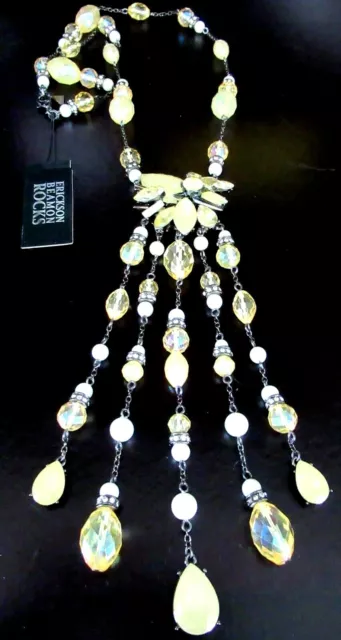 ERICKSON BEAMON NWT Drippy Yellow Rhinestone Faux Pearl Necklace