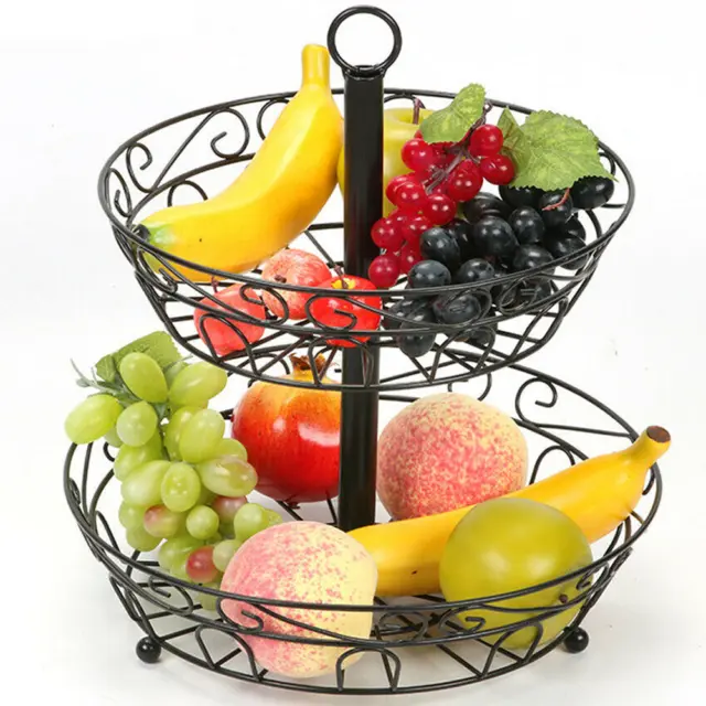 2 Tier Fruit Bowl Tray Countertop Holder Iron Stand Vegetable Snack Storage Rack