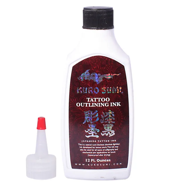 Authentic Kuro Sumi Black Outlining Tattoo Ink in 12oz bottle size