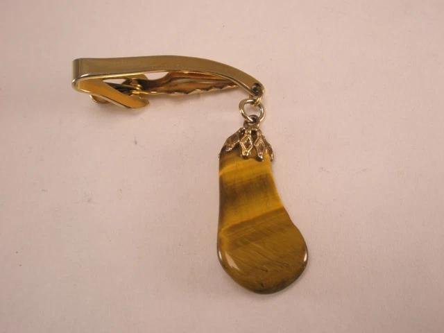 Ancien Bijou Vintage Pince Fixe Cravate En Or De Tolède - Avec Cabochon - Modèle M150 - Occasion