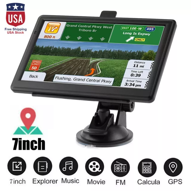 7'' Car GPS Navigation Truck Sat Nav Touch Screen 8GB Free Lifetime UK&EU Maps