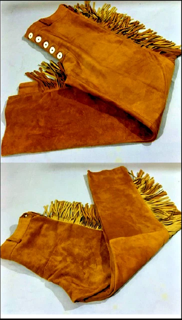 Pantaloni da guerra Western Hippy Frange da uomo in pelle scamosciata...