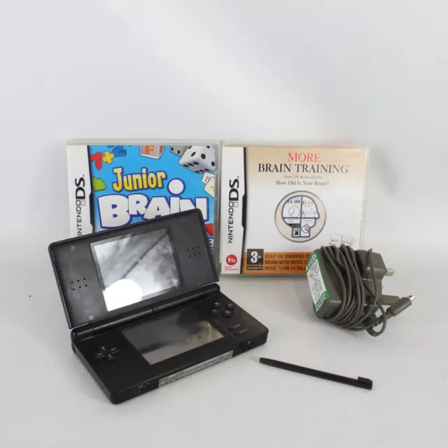 NINTENDO DS LITE Black Console w/ Stylus, 2 x Brain Training Games & Charger-EHB