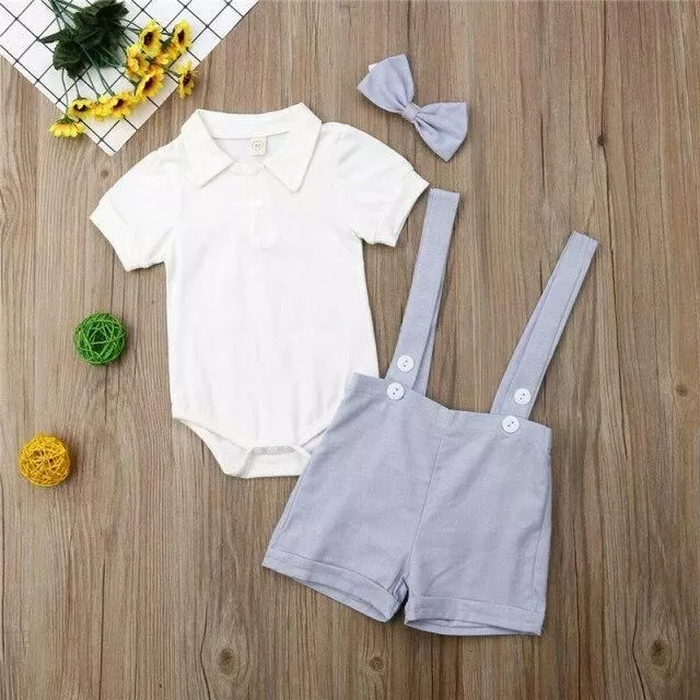 Mode Bébé Garçon Été Vêtements Enfant Costume Noeud Chemise Cravate Bretelles 3