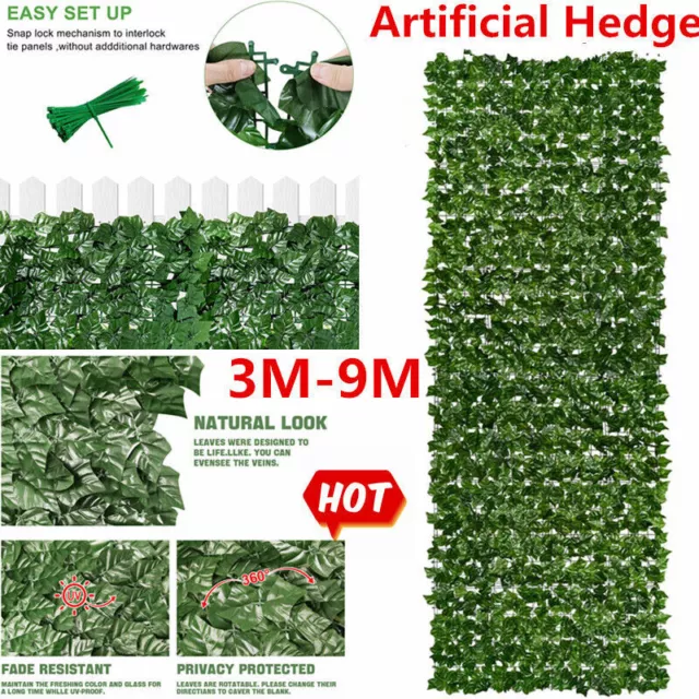 9M Artificial Hedge Trellis Ivy Leaf Garden Fence Wall Privacy Balcony Screening