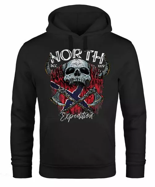 Hoodie Herren North Wikinger Norwegen Skull Totenkopf Print Kapuzen-Pullover