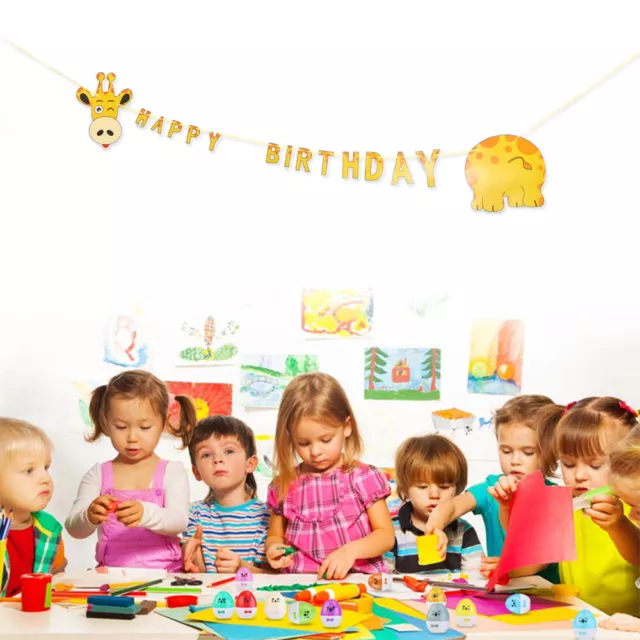 Happy Birthday Banner Cartoon Tier Flagge Baby Dekoration Flagge Streamer Brief