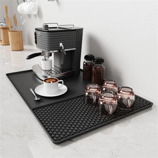 Kocusu Tapis Egouttoir Vaisselle pour Cafetière en Silicone 40x50 cm,Antidérapant Tapis Vaisselle Absorbant,Protection Sous Cafetiere pour Bar, Machine à Café, Noir, M