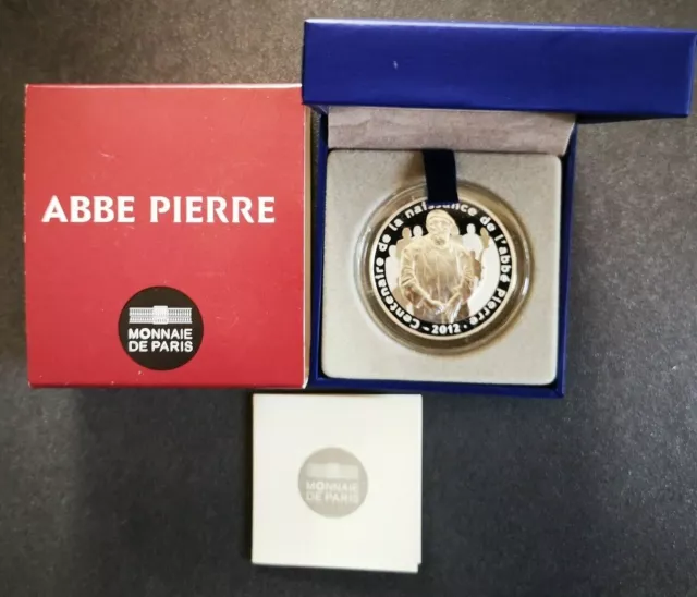 10 Euros Argent BE FRANCE 2012 - ABBE PIERRE - Coffret + Certificat Authenticité