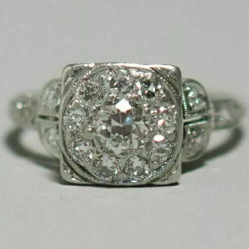 Art Deco Style 4.0Ct Round Cut Lab-Created Diamond Engagement Ring In 925 Silver