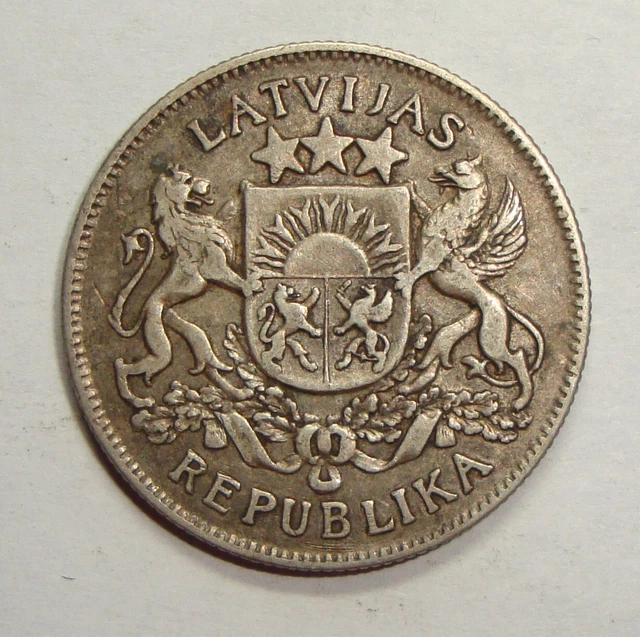 1926 Latvia Two 2 Lati Silver World Coin