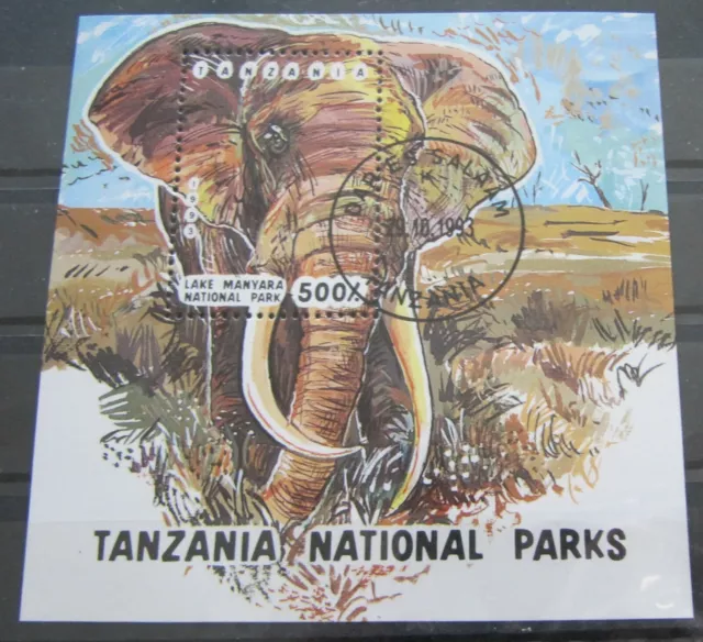 Tansania 1993 Block 228 Nationalparks Elefant gestempelt